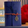 Lacivert Deri Yaprak Desenli Defter