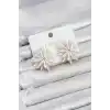 Lotus Model Beyaz Renk Kristal Taşlı Kadın Küpe