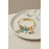 Mavi Deniz Kabuğu Model Gold Renk Charmlı Bileklik