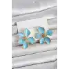 Mavi Mineli Çiçek Model Pirinç Kadın Küpe