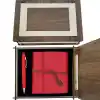 Özel Ahşap Kutulu Kırmızı Deri Defter ve Kalem Set