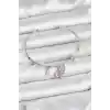 Pembe Kelebek Charmlı Gümüş Renk Kadın Bileklik