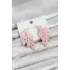 Pembe Renk Kristal Taşlı Kanat Küpe