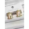 Pirinç Beyaz Mineli Sanatsal Portre Model Gold Renk Kadın Küpe