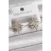 Pirinç Gold Gümüş Renk Zirkon Taşlı Kutup Yılıdız Model Kadın Küpe