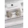 Pirinç Gold Gümüş Renk Zirkon Taşlı Kutup Yılıdız Model Kadın Küpe