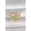 Pirinç Gold Renk 2Li Zincir Zirkon Taşlı Yıldız Figür Kadın Yüzük
