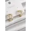 Pirinç Gold Renk 2Li Zirkon Taşlı Halka Model Kadın Küpe