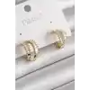 Pirinç Gold Renk 2Li Zirkon Taşlı Halka Model Kadın Küpe