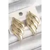 Pirinç Gold Renk 3 Sıralı Dalgalı Model Kadın Küpe