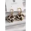 Pirinç Gold Renk 3D Kalp Leopar Model Kadın Küpe