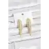 Pirinç Gold Renk Balık Sırtı Model Zirkon Taşlı Kadın Küpe