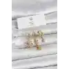 Pirinç Gold Renk Çiçek Model 3lü Kadın Küpe