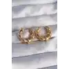 Pirinç Gold Renk Damla Kıvrım Tasarımlı Halka Küpe