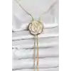 Pirinç Gold Renk Gül Model Asansörlü Kadın Kolye