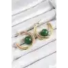 Pirinç Gold Renk Halka Model Yeşil Boncuk Detay Kadın Küpe