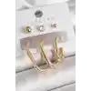 Pirinç Gold Renk Halka Model Zirkon Taş Topçuk Detay Kadın Küpe Seti