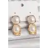 Pirinç Gold Renk İnci Kare Model Kadın Küpe