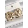 Pirinç Gold Renk İşlemeli Daire Plaka Model Kadın Küpe