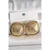 Pirinç Gold Renk İşlemeli Kare Model Kadın Küpe