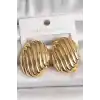 Pirinç Gold Renk İşlemeli Oval Model Kadın Küpe