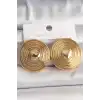 Pirinç Gold Renk Kalp İşlemeli Daire Plaka Model Kadın Küpe