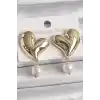 Pirinç Gold Renk Kalp Model Sallantı İnci Detay Kadın Küpe
