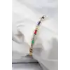 Pirinç Gold Renk Karışık Renkli Kare Zirkon Taşlı Kadın Bileklik