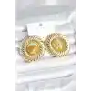 Pirinç Gold Renk Kehribar Boncuklu Vintage Kadın Küpe
