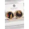 Pirinç Gold Renk Leopar Desen Daire Model Kadın Küpe