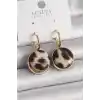 Pirinç Gold Renk Leopar Desenli Daire Model Kadın Küpe