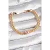 Pirinç Gold Renk Pembe Kare Zirkon Taşlı VIP Seri Kadın Bileklik