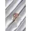 Pirinç Gold Renk Pembe Zirkon Taşlı Charm Kalp Model Kadın Yüzük