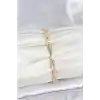 Pirinç Gold Renk Pembe Zirkon Taşlı Çiçek Model Kadın Bileklik