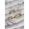 Pirinç Gold Renk Renkli Zirkon Taşlı Kare Model Küpe Seti