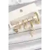 Pirinç Gold Renk Sallantı Yılan Model Zirkon Taşlı Halka Kilit Kalp Detay Kadın Küpe Seti