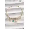 Pirinç Gold Renk Sallantı Zirkon Taşlı AYıcık Figür Kalp Detay Charm Kadın Bileklik