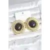 Pirinç Gold Renk Siyah Boncuklu Vintage Kadın Küpe