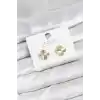 Pirinç Gold Renk Tekli Yonca Kadın Küpe