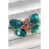 Pirinç Gold Renk Turquaz Model Zirkon Taş Detaylı Kelebek Model Kadın Broş