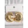 Pirinç Gold Renk Yılan Sırtı İşlemeli Yarım Halka Model Kadın Küpe