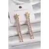 Pirinç Gold Renk Yıldız Model Su Yolu Zirkon Taşlı Kadın Küpe