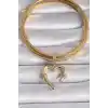 Pirinç Gold Renk Zirkon Taş Detaylı Kalp Figür Ajda Charm