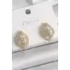 Pirinç Gold Renk Zirkon Taş İşlemeli Damla Model Kadın Küpe