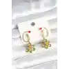 Pirinç Gold Renk Zirkon Taşlı Çiçek Model Kadın Küpe