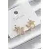 Pirinç Gold Renk Zirkon Taşlı Çiçek Model Kadın Küpe