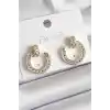 Pirinç Gold Renk Zirkon Taşlı Çivi Halka Model Kadın Küpe