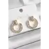 Pirinç Gold Renk Zirkon Taşlı Çivi Halka Model Kadın Küpe