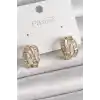 Pirinç Gold Renk Zirkon Taşlı Düğüm Halka Model Kadın Küpe