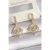 Pirinç Gold Renk Zirkon Taşlı Göz Model Kadın Küpe
